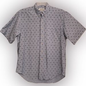 🍄Vintage Britches Great Outdoors Men Shirt Blue Denim Diamonds Pocket SS Large